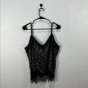 White House Black Market Womens Starry Black Lace Tank feminine Sz XL whimsigoth